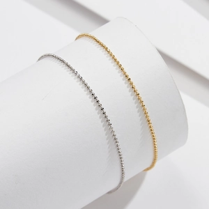 S925 sterling silver flat beaded anklet in gold and silver tones for summer wear