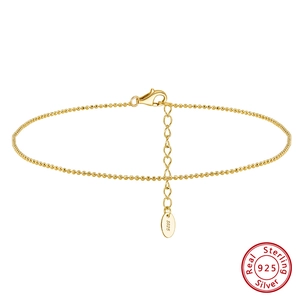 Minimalist S925 sterling silver flat round bead chain anklet with adjustable lobster clasp