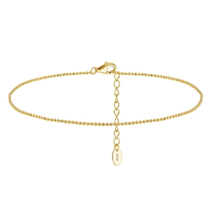 Detail of S925 sterling silver golden bead chain with lobster clasp and extension link