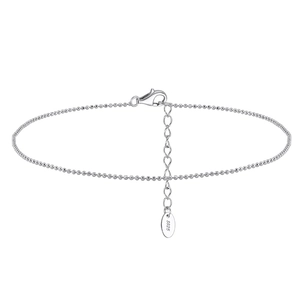 Detailed close-up of S925 sterling silver flat bead chain with secure lobster clasp