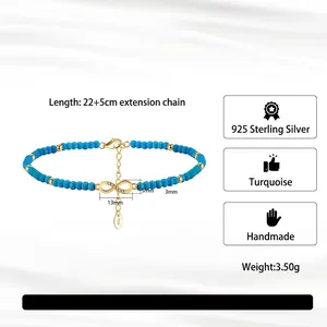 S925 Sterlingsilber Unendlichkeit Türkis Fußkette mit Karabiner und Verlängerung