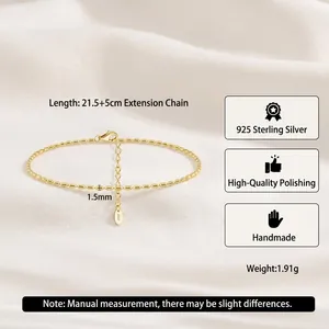 Minimalistisches S925 Sterlingsilber Goldperlen-Fußkettchen mit verstellbarer Kette