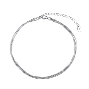 Close-up of triple-layered silver snake chain with S925 hallmark and lobster clasp