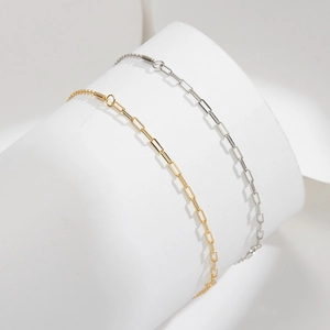 Minimalist S925 sterling silver paperclip chain anklets in gold and silver finishes