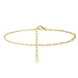 Close-up of S925 sterling silver anklet with paperclip chain links and teardrop charm