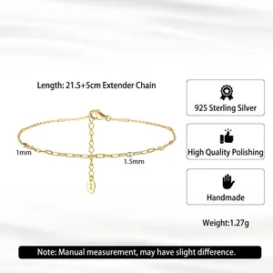 Minimalist S925 sterling silver paperclip anklet with adjustable length and weight details