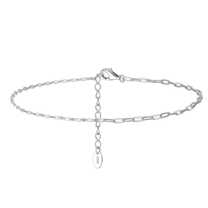 Detail of S925 sterling silver paperclip and cross chain link with lobster clasp