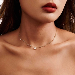 Elegant S925 silver gold necklace for women featuring square and round zircon accents