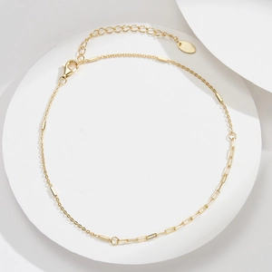 Elegant 925 sterling silver gold-plated paperclip anklet with adjustable lobster clasp