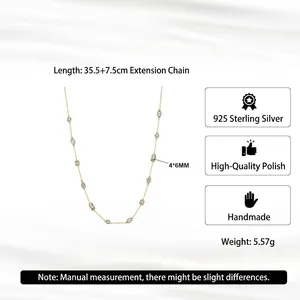 S925 sterling silver choker necklace with marquise zircons and adjustable 7.5cm chain