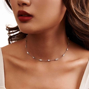 Elegant S925 sterling silver choker necklace with sparkling multi-shaped zircon stones