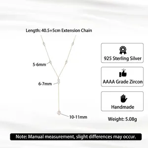 S925 sterling silver Y-shaped lariat necklace with freshwater pearls and AAAA zircons