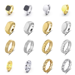 Matrix display of 16 styles of S925 sterling silver rings with gold and silver finishes