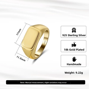 Detailed size specifications and weight of this gold plated S925 silver signet ring