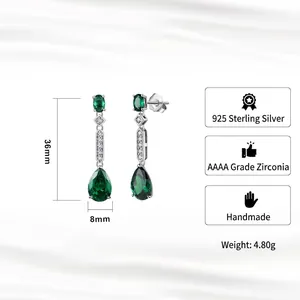 Elegante 925er Sterling Silber Tropfenohrringe mit grünen Zirkonia Steinen und Kristallen