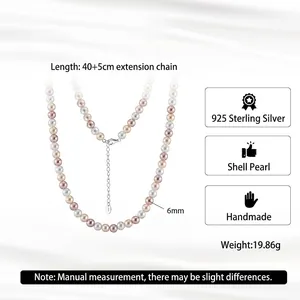 Colorful 6mm pearl necklace with S925 sterling silver clasp and 5cm extension chain