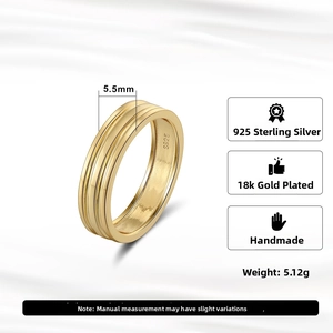 Macro shot of 18K gold plated S925 silver ring with 5.5mm width and 5.12g weight specs