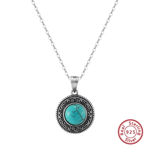 Collier Pendentif Turquoise en Argent Sterling 925 Vintage Style Romain Bijou Fin pour Femme Accessoire de Cadeau Élégant