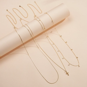 Minimalist layered S925 sterling silver cross pendant snake chain necklaces in gold