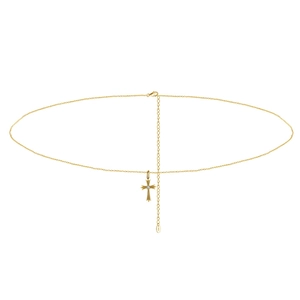 S925 sterling silver cross pendant necklace with adjustable chain in gold finish