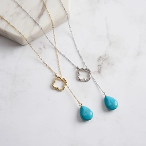 Vintage 925 sterling silver four leaf clover necklace with drop turquoise pendant