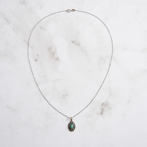 Vintage Roman style S925 sterling silver necklace with green turquoise stone pendant