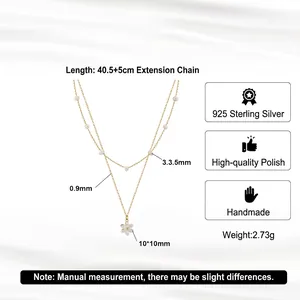 925 silver gold double-layer necklace with pearls and flower pendant detailed specs