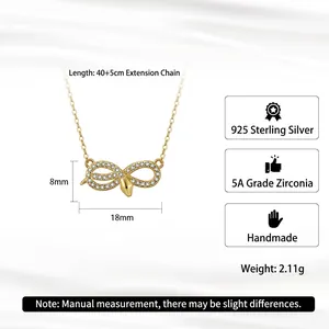 Collier infini en argent sterling S925 doré avec des pierres de zircon de qualité 5A