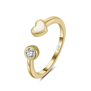 Bague Cœur en Argent Sterling S925 Zirconia Ajustable Émail Ouverte Style Princesse Bijoux Femme Cadeau SR339