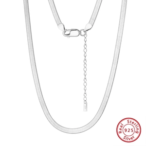 Detailed view of S925 sterling silver flat herringbone snake chain with lobster clasp