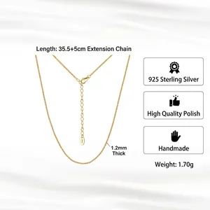 Minimalist 925 sterling silver gold plated Chopin chain necklace with adjustable extender