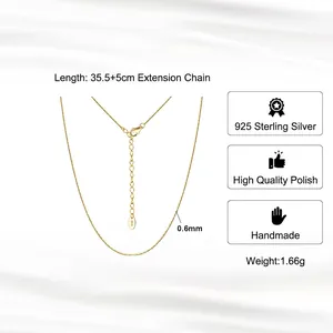 Elegant 925 sterling silver gold snake chain necklace with 35.5+5cm length