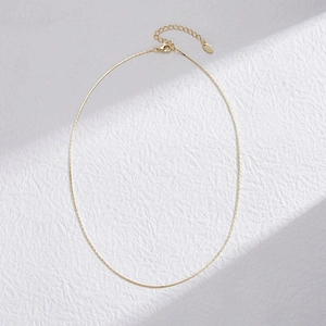 Close-up of a delicate S925 sterling silver bamboo chain with lobster clasp and extension