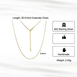 0.8mm gold plated S925 sterling silver snake chain necklace with lobster clasp and tag