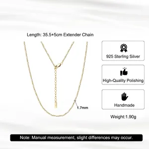 18K gold plated S925 sterling silver Figaro chain necklace with 1.7mm width and 35.5cm length