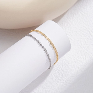 Minimalist S925 sterling silver double layer chain bracelet with beads in gold and silver