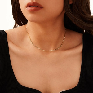 Elegant gold paperclip chain necklace for women made of S925 sterling silver minimalist style