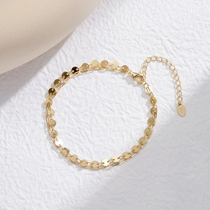 Detail of S925 sterling silver double chain bracelet with sequins and lobster clasp