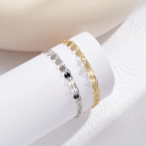 Minimalist S925 sterling silver double-layered sequin bracelet in gold and silver finish