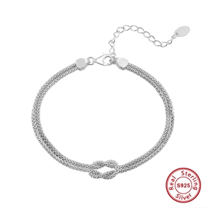 925 Sterling Silver Woven Mesh Chain Bracelet For Women 14K Gold Plated Heart Knot Adjustable Bracelet Jewelry Gift