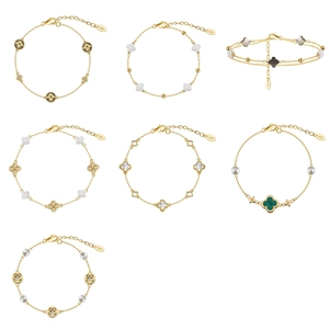 Elegant S925 sterling silver four-leaf clover bracelet set with pearl and gold plating