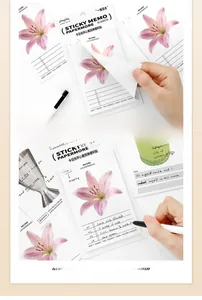Detail of Lily themed sticky notes with ruled lines and floral print for student journaling