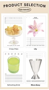 Detailed grid showing 4 minimalist student sticky notes with food and drink illustrations