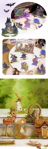 Close-up of fairy tale PET stickers with magic witch and village themes for scrapbooking