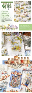 Close-up of translucent watercolor PET stickers with floral and pet motifs for scrapbooking