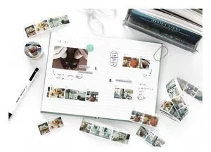 Gros plan de rubans adhésifs washi esthétiques avec motifs de paysages photographiques