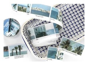 Ruban adhésif washi thème océan bleu et bâtiments méditerranéens pour scrapbooking