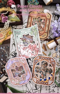 Detailed 3D landscape stickers with ancient Chinese motifs and multi-layer cutout design