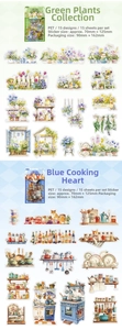 Detailed view of PET decorative stickers featuring garden and kitchen themes for scrapbooking