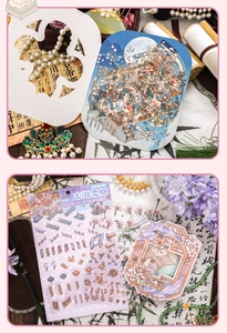 Detailed PET stickers with gold foil landscape patterns for DIY miniature scenes